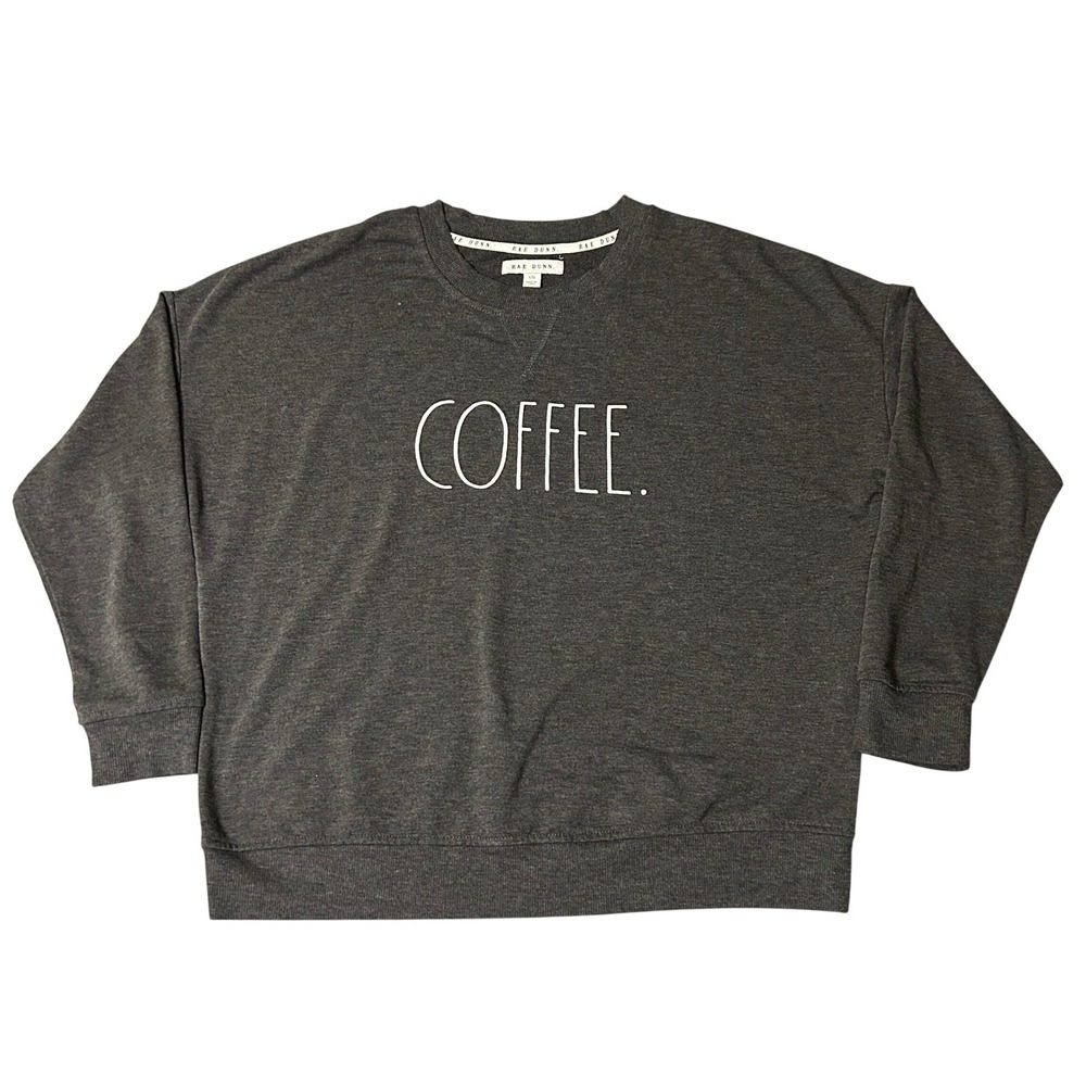 Rae Dunn Sweatshirt Womens Large Gray Coffee Graphic Pullover